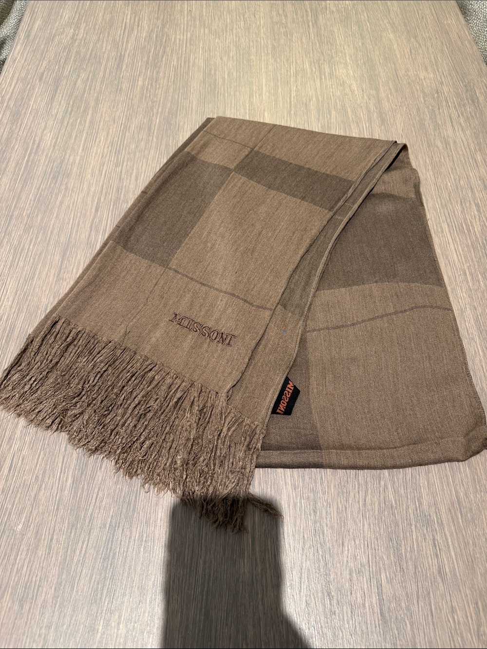 Missoni Brown Check Wool-Blend Scarf with Fringes